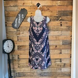 Maurices Women's Sleeveless Blue Midi Dress With Pink Floral Bohemian size L